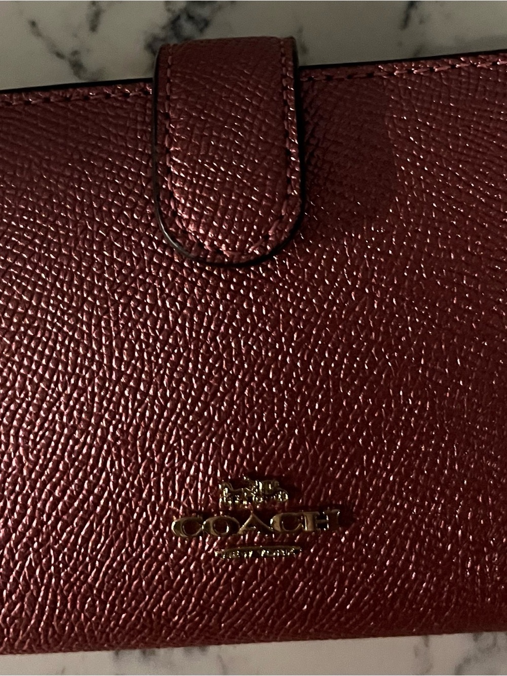 Coach Medium Corner Zip Wallet in Metallic Berry